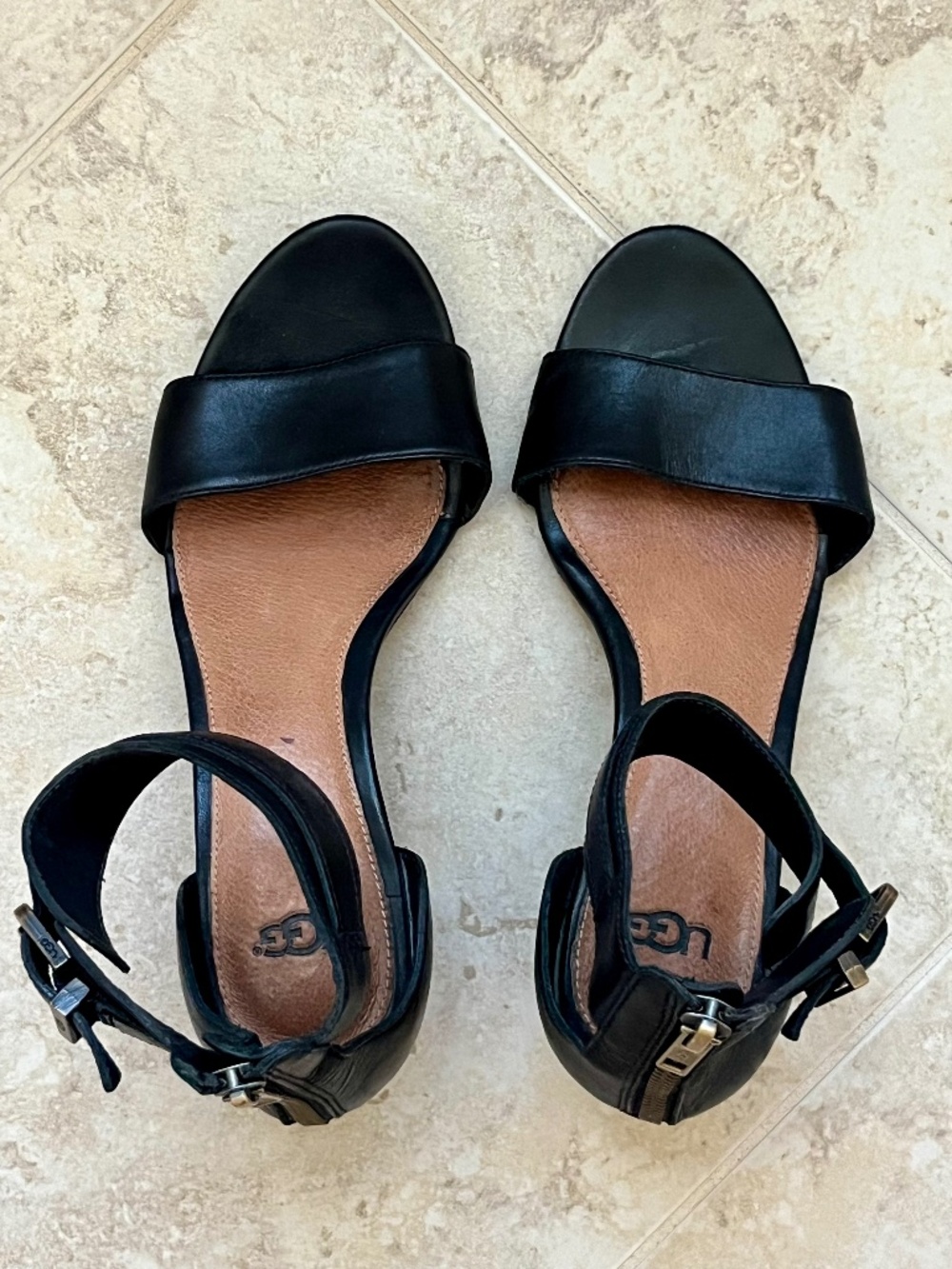 UGG Black Leather Wedge Sandals size 7